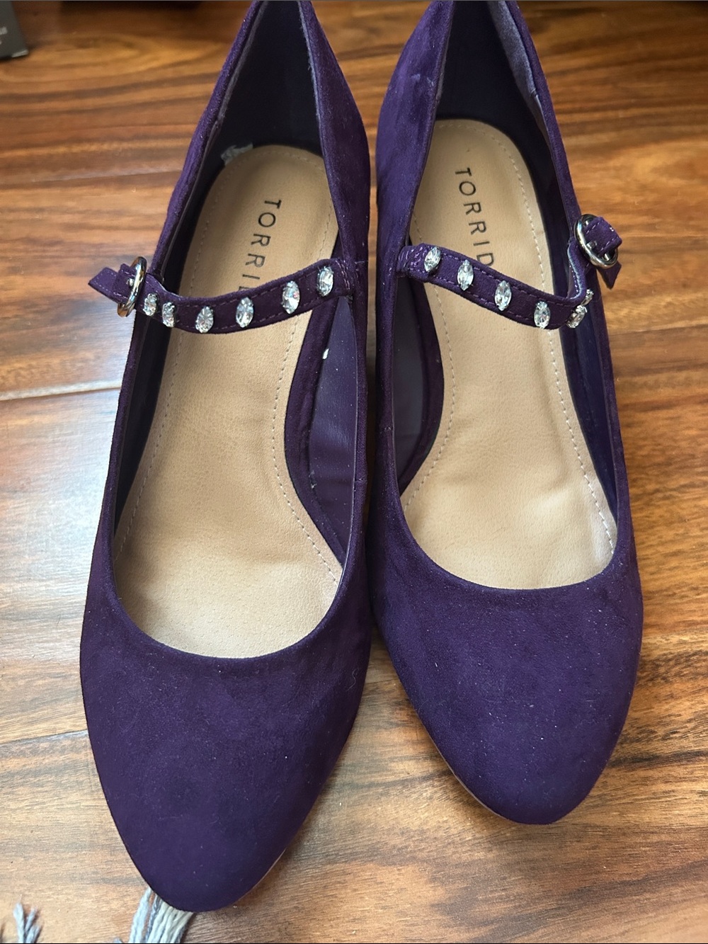 torrid Purple Suede Mary Jane Heels with Rhinestone Strap